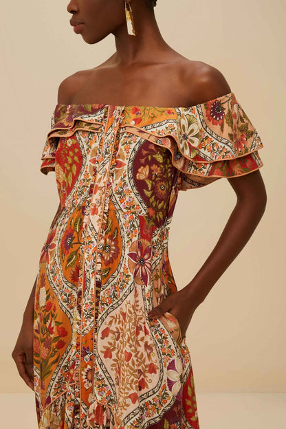 FARM Rio Multicolor Romantic Nature Off-Shoulder Maxi Dress