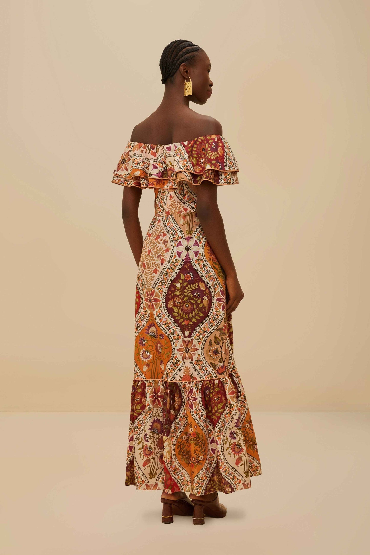 FARM Rio Multicolor Romantic Nature Off-Shoulder Maxi Dress