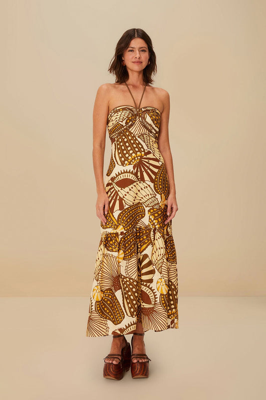 FARM Rio Sand Shell Mix Euroflax™ Premium Linen Maxi Dress