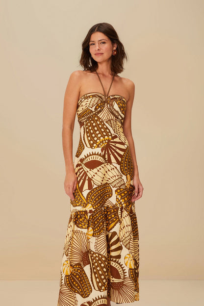 FARM Rio Sand Shell Mix Euroflax™ Premium Linen Maxi Dress