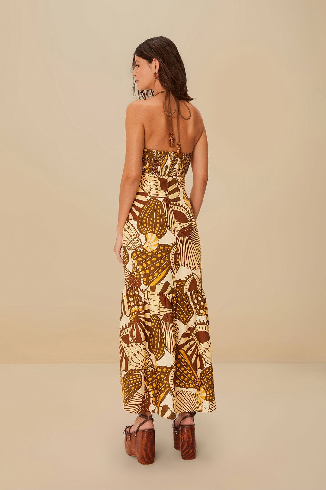 FARM Rio Sand Shell Mix Euroflax™ Premium Linen Maxi Dress