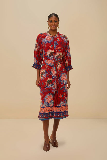 FARM Rio Luang Red Scarves Blue Maxi Dress
