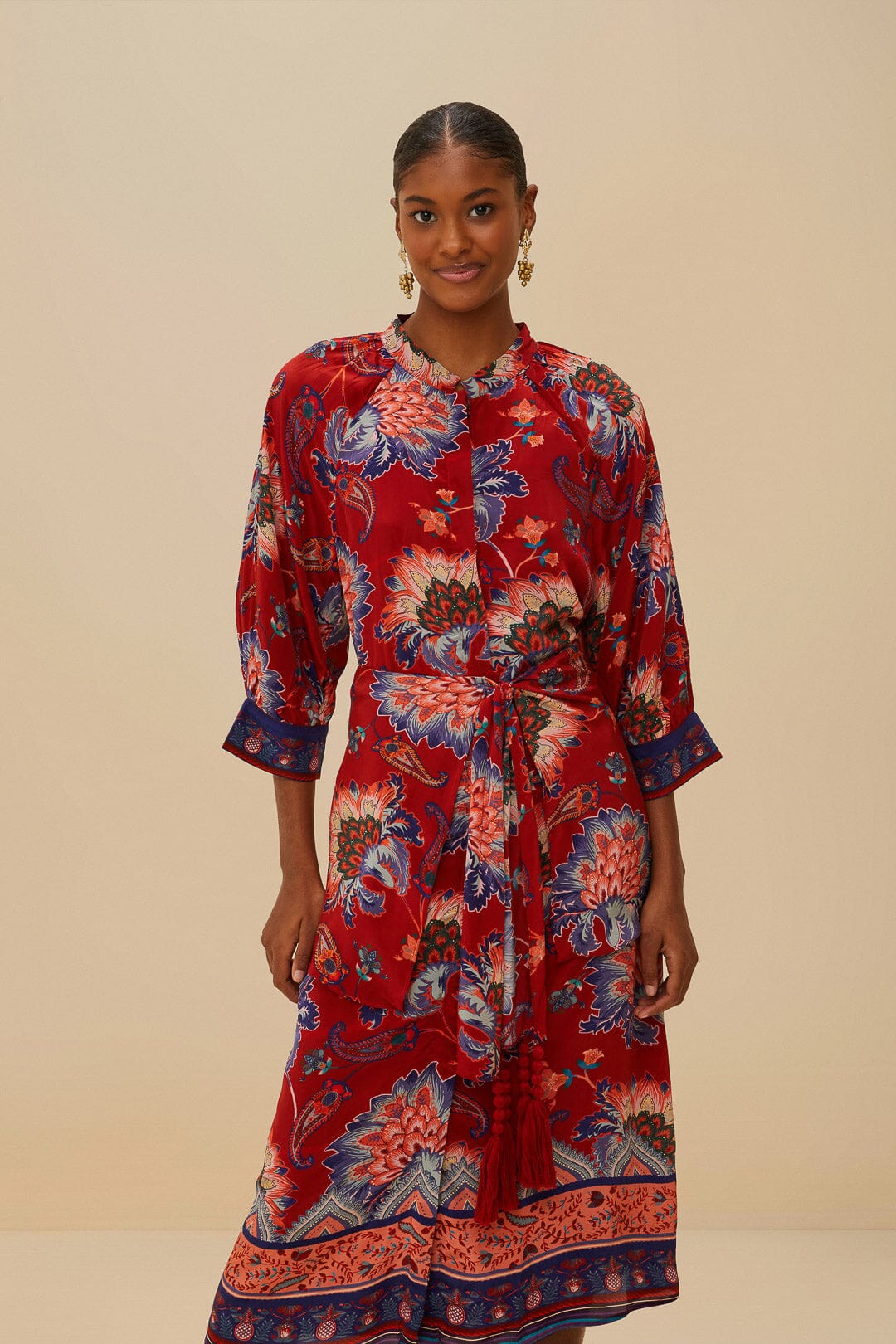FARM Rio Luang Red Scarves Blue Maxi Dress