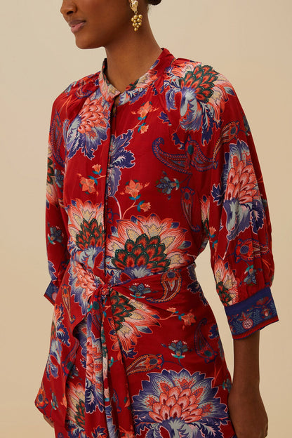 FARM Rio Luang Red Scarves Blue Maxi Dress