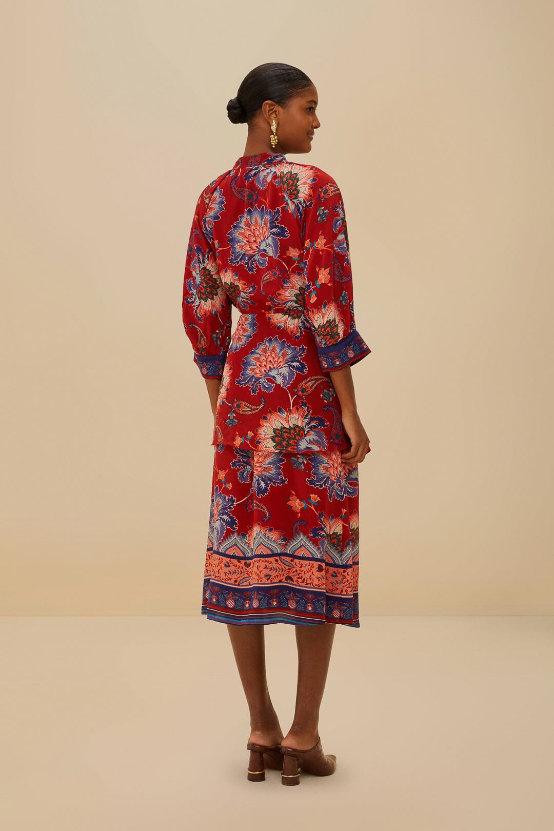 FARM Rio Luang Red Scarves Blue Maxi Dress