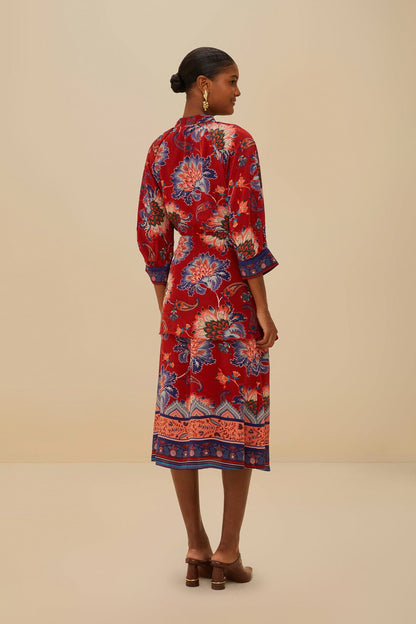 FARM Rio Luang Red Scarves Blue Maxi Dress