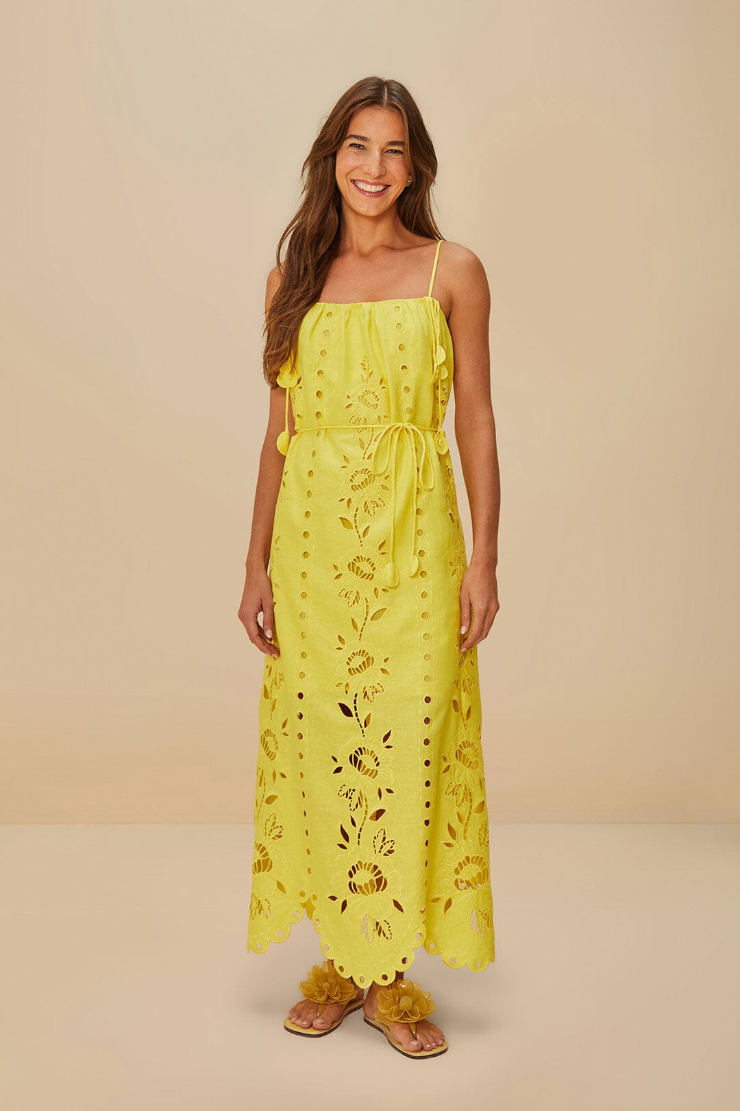 FARM Rio Yellow Richelieu Sleeveless LENZING™ ECOVERO™ Euroflax™ Maxi Dress
