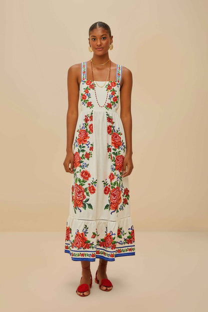 FARM Rio Off-White Flower Tapestry LENZING™ ECOVERO™ Euroflax™ Maxi Dress