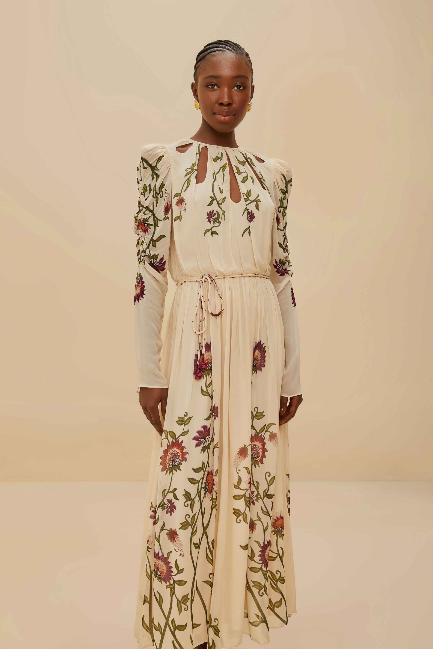 FARM Rio Multicolor Romantic Nature Long Sleeve Maxi Dress