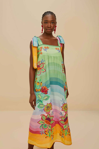 FARM Rio Multicolor Aura Floral Embroidered Euroflax™ Premium Linen Maxi Dress