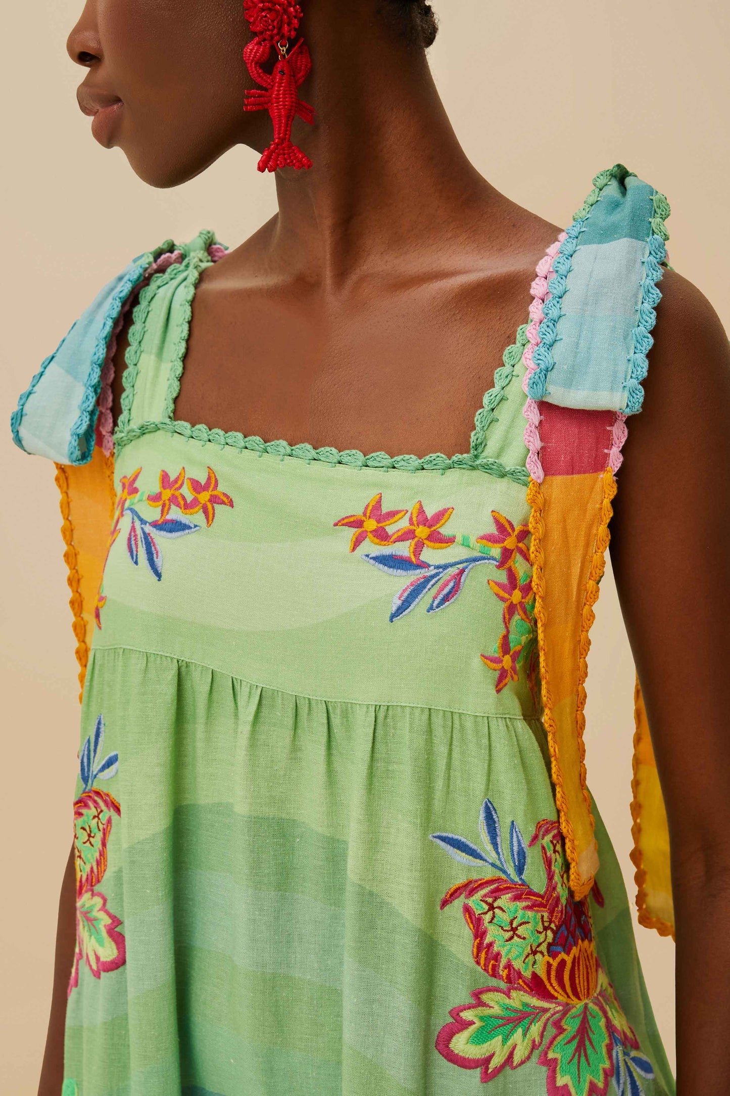 FARM Rio Multicolor Aura Floral Embroidered Euroflax™ Premium Linen Maxi Dress