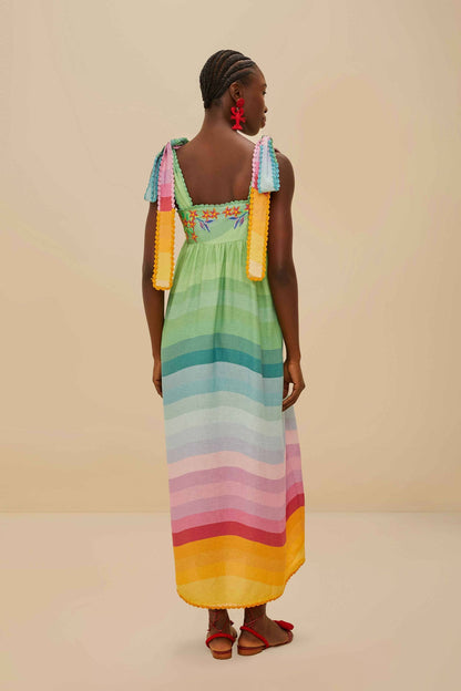 FARM Rio Multicolor Aura Floral Embroidered Euroflax™ Premium Linen Maxi Dress