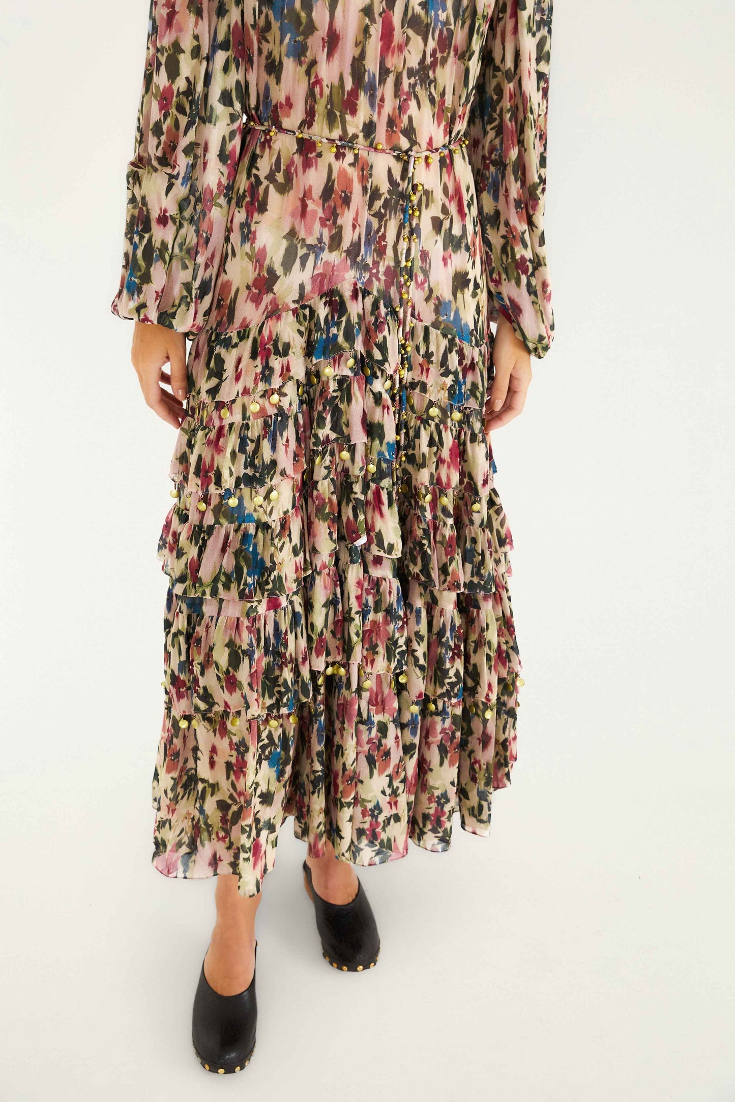 FARM Rio Pink Blurred Tiny Flowers Long Sleeve Maxi Dress | FARM Rio