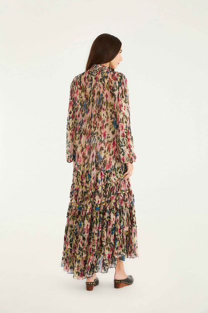 FARM Rio Pink Blurred Tiny Flowers Long Sleeve Maxi Dress | FARM Rio