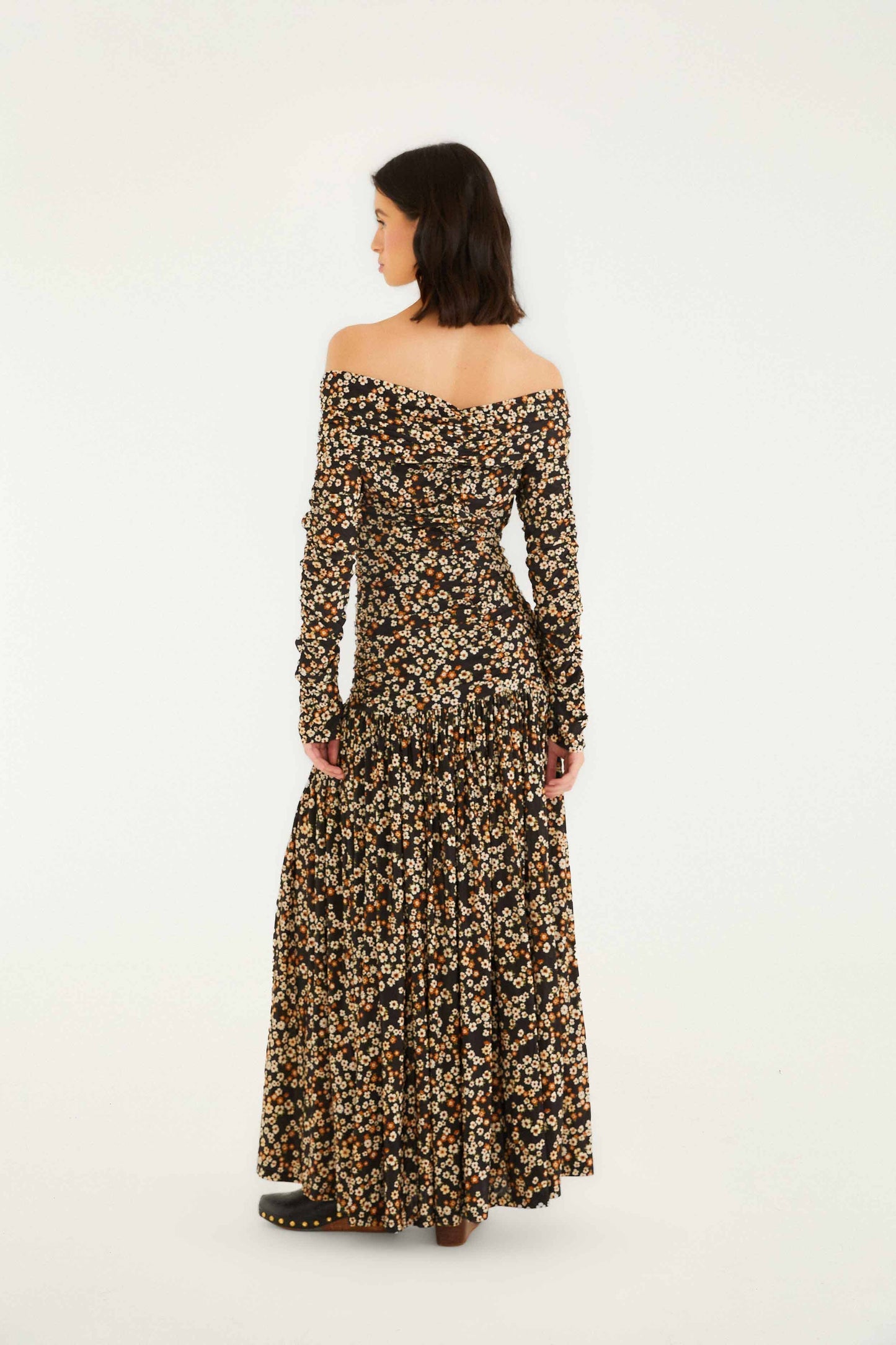 FARM Rio Black Tiny Flowers Long Sleeve Maxi Dress | FARM Rio