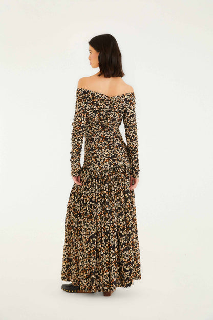 FARM Rio Black Tiny Flowers Long Sleeve Maxi Dress | FARM Rio