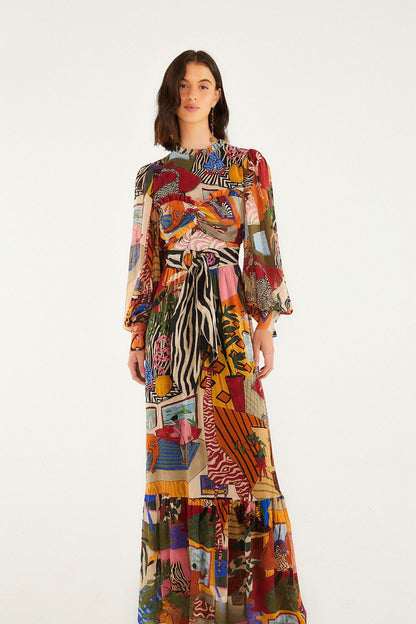 FARM Rio Tropical Multicolor Long Sleeve Maxi Dress | FARM Rio