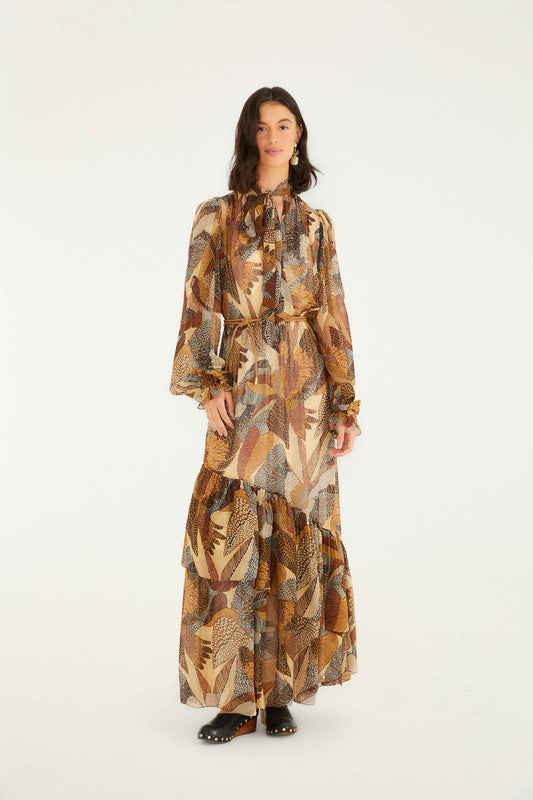 FARM Rio Cream Dotted Macaws Long Sleeve Maxi Dress | FARM Rio