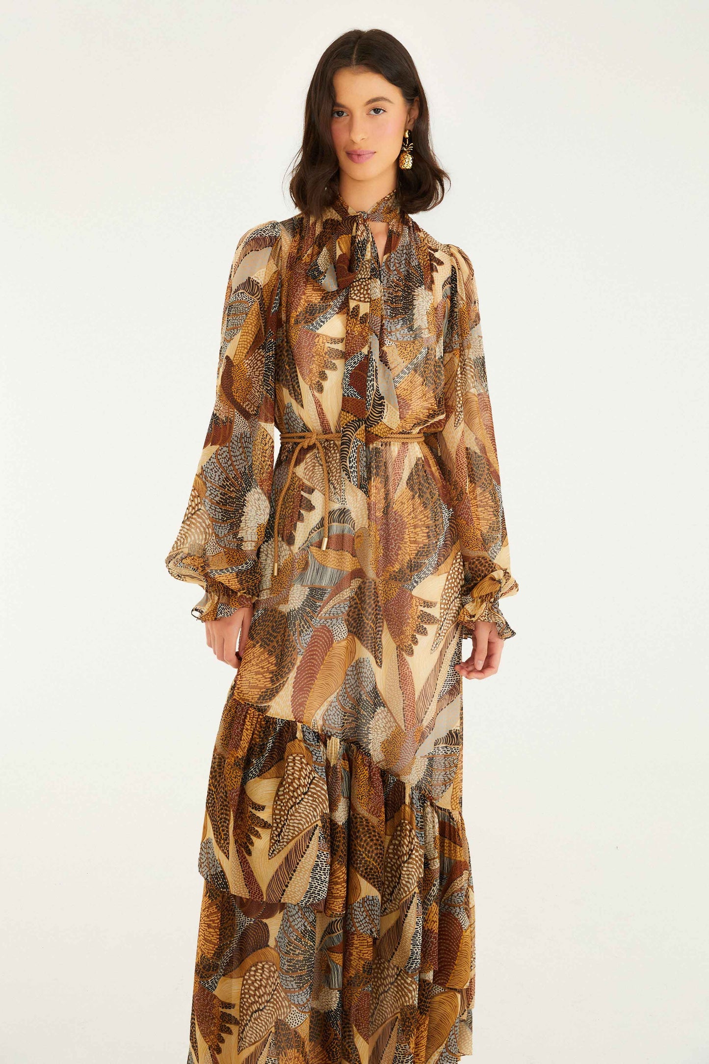 FARM Rio Cream Dotted Macaws Long Sleeve Maxi Dress | FARM Rio