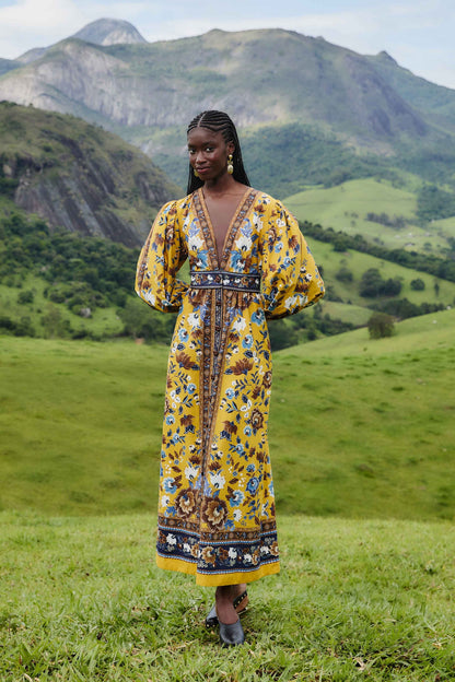 FARM Rio Yellow Flowering Garden Tree Organic Cotton Maxi Dress | FARM Rio