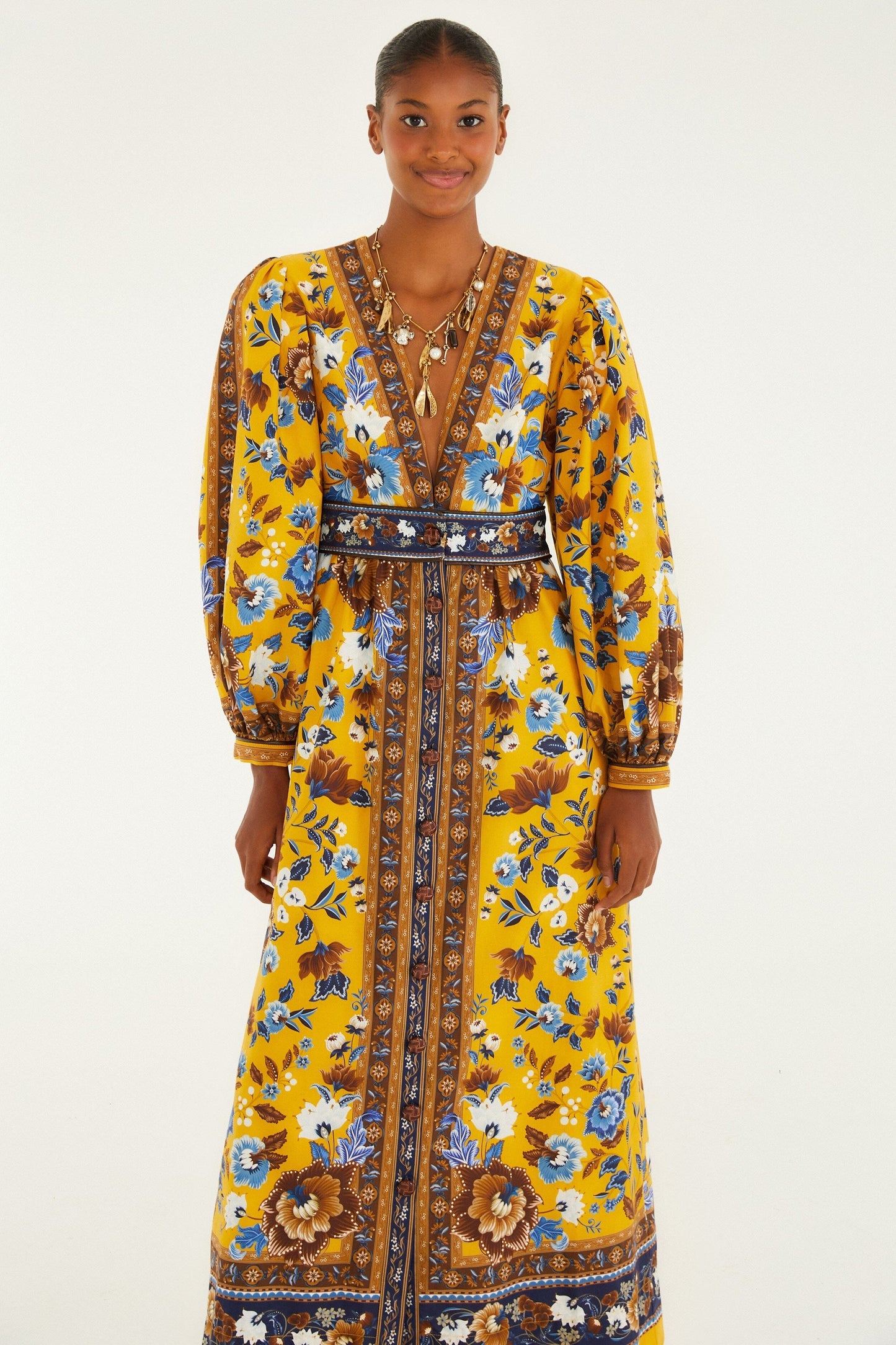 FARM Rio Yellow Flowering Garden Tree Organic Cotton Maxi Dress | FARM Rio