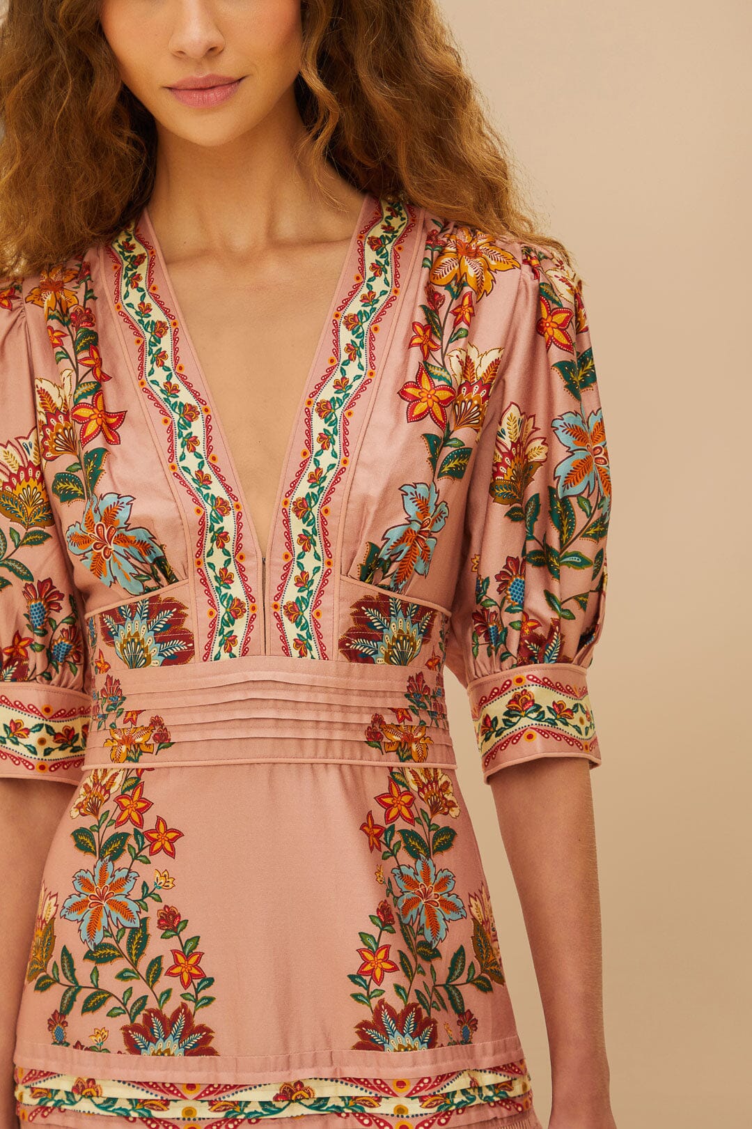 FARM Rio Pink Garden Delight Short Sleeve Maxi Dress