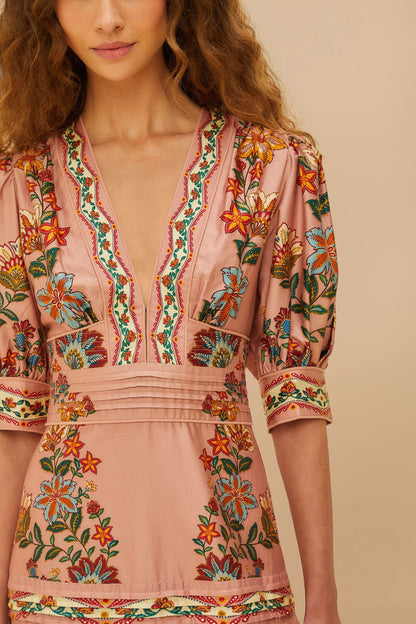 FARM Rio Pink Garden Delight Short Sleeve Maxi Dress