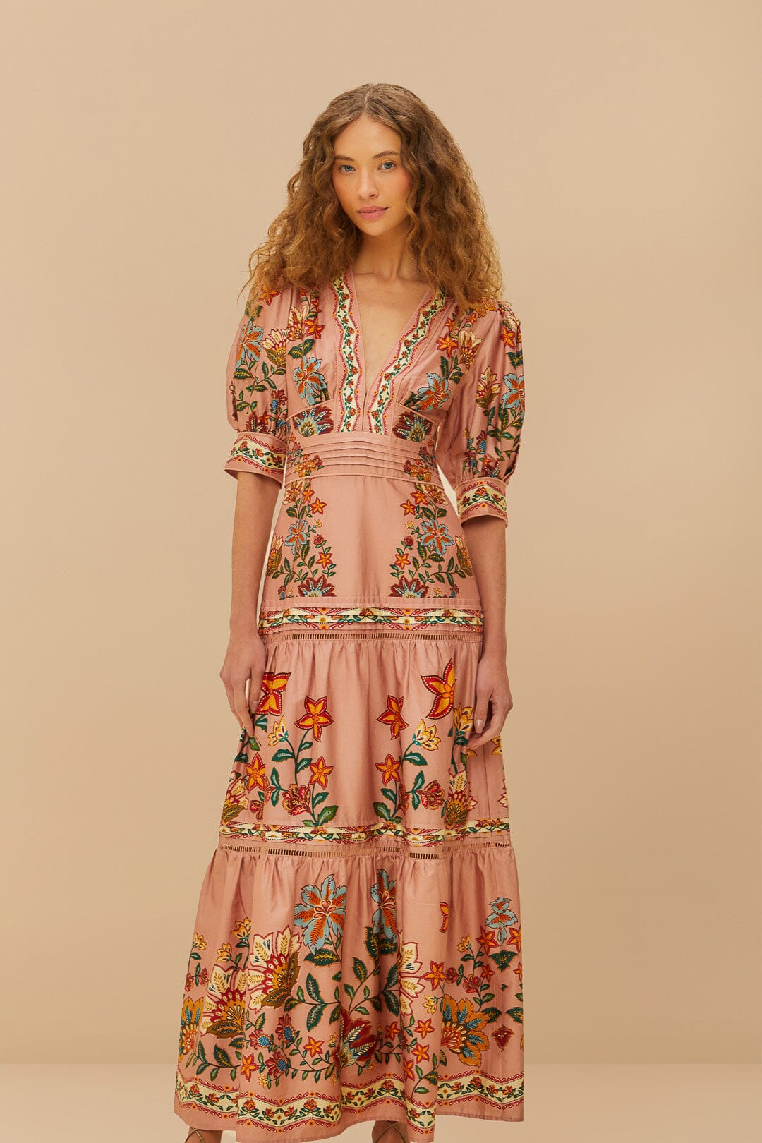 FARM Rio Pink Garden Delight Short Sleeve Maxi Dress