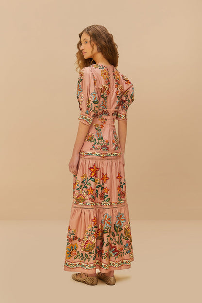 FARM Rio Pink Garden Delight Short Sleeve Maxi Dress