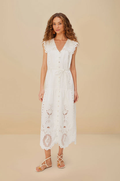 FARM Rio Off-White Sleeveless Euroflax™ Premium Linen Maxi Dress