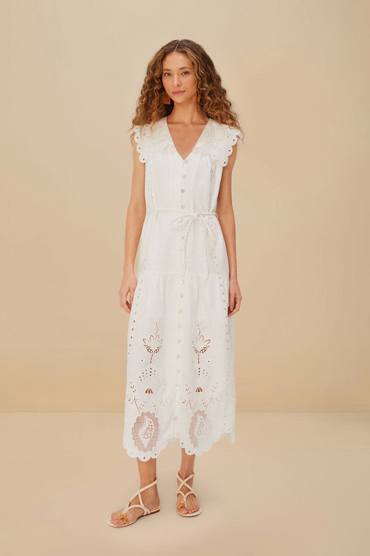 FARM Rio Off-White Sleeveless Euroflax™ Premium Linen Maxi Dress