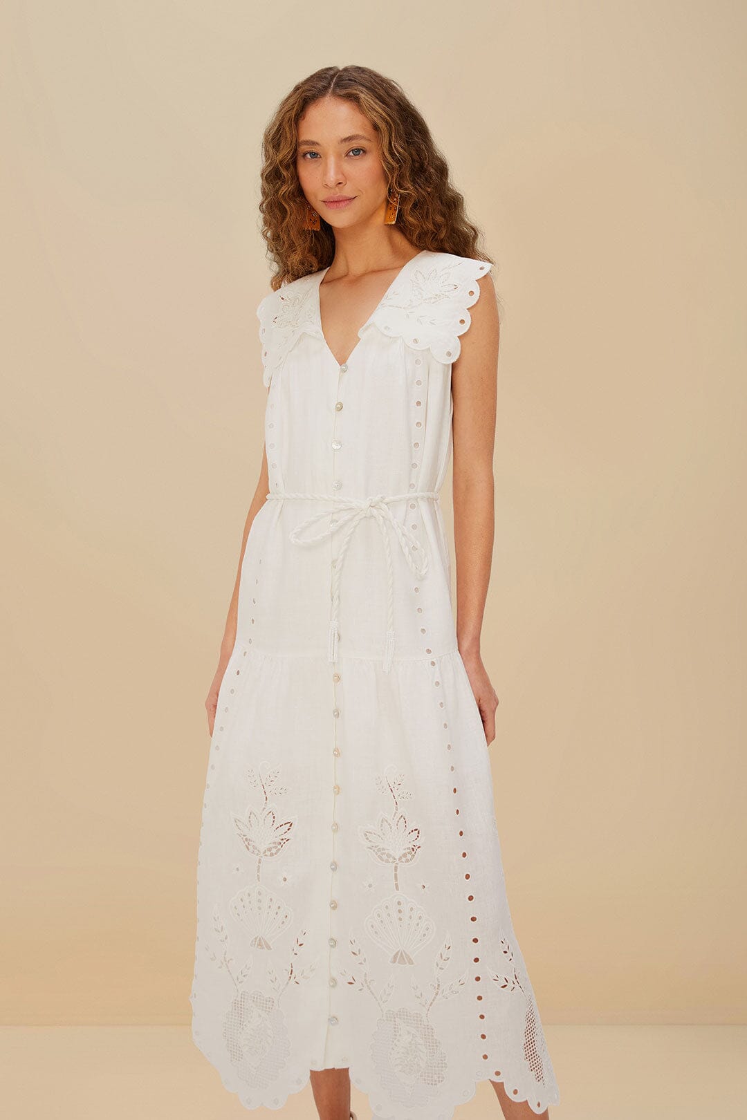 FARM Rio Off-White Sleeveless Euroflax™ Premium Linen Maxi Dress