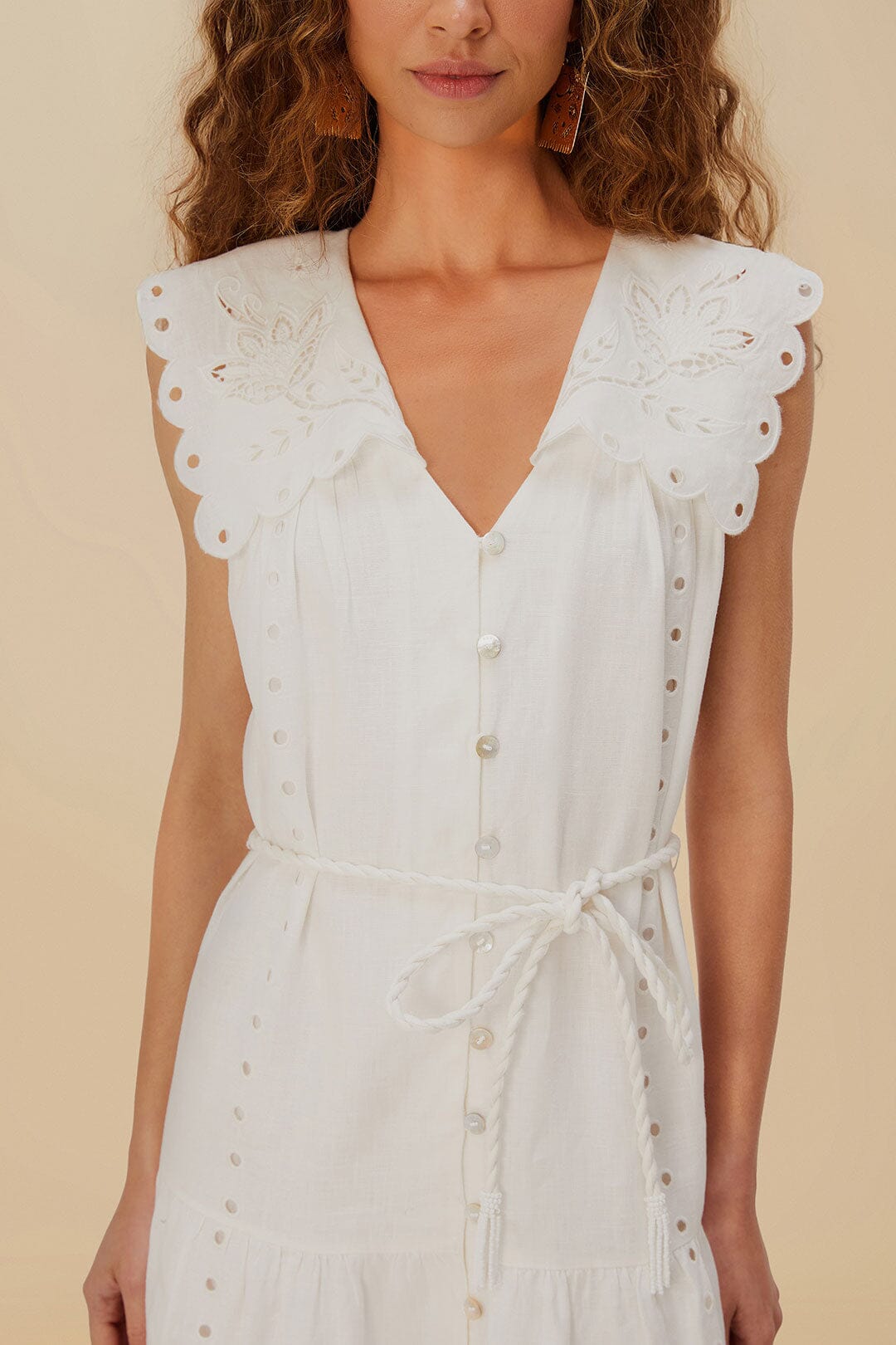FARM Rio Off-White Sleeveless Euroflax™ Premium Linen Maxi Dress