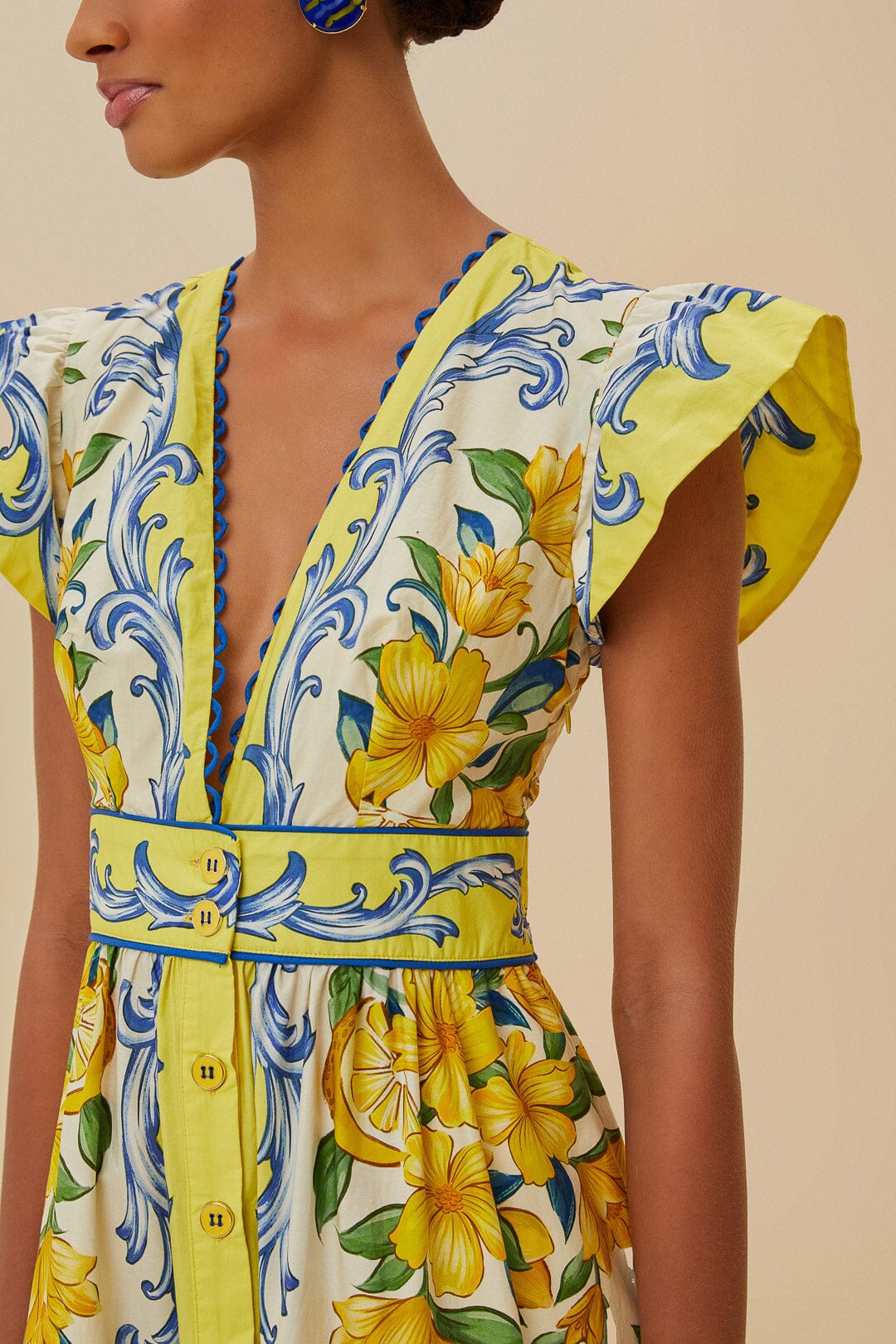 FARM Rio Off-White Sicily Scarf Organic Cotton Maxi Dress