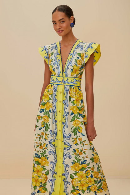 FARM Rio Off-White Sicily Scarf Organic Cotton Maxi Dress