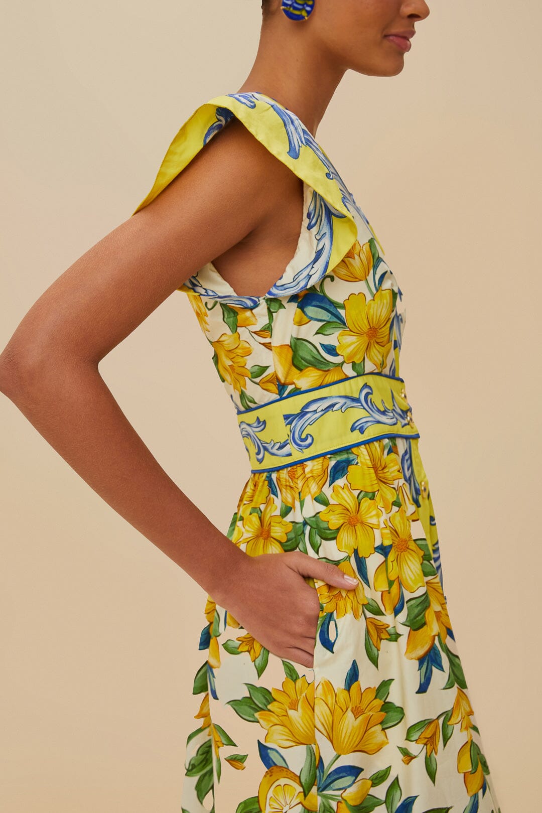 FARM Rio Off-White Sicily Scarf Organic Cotton Maxi Dress