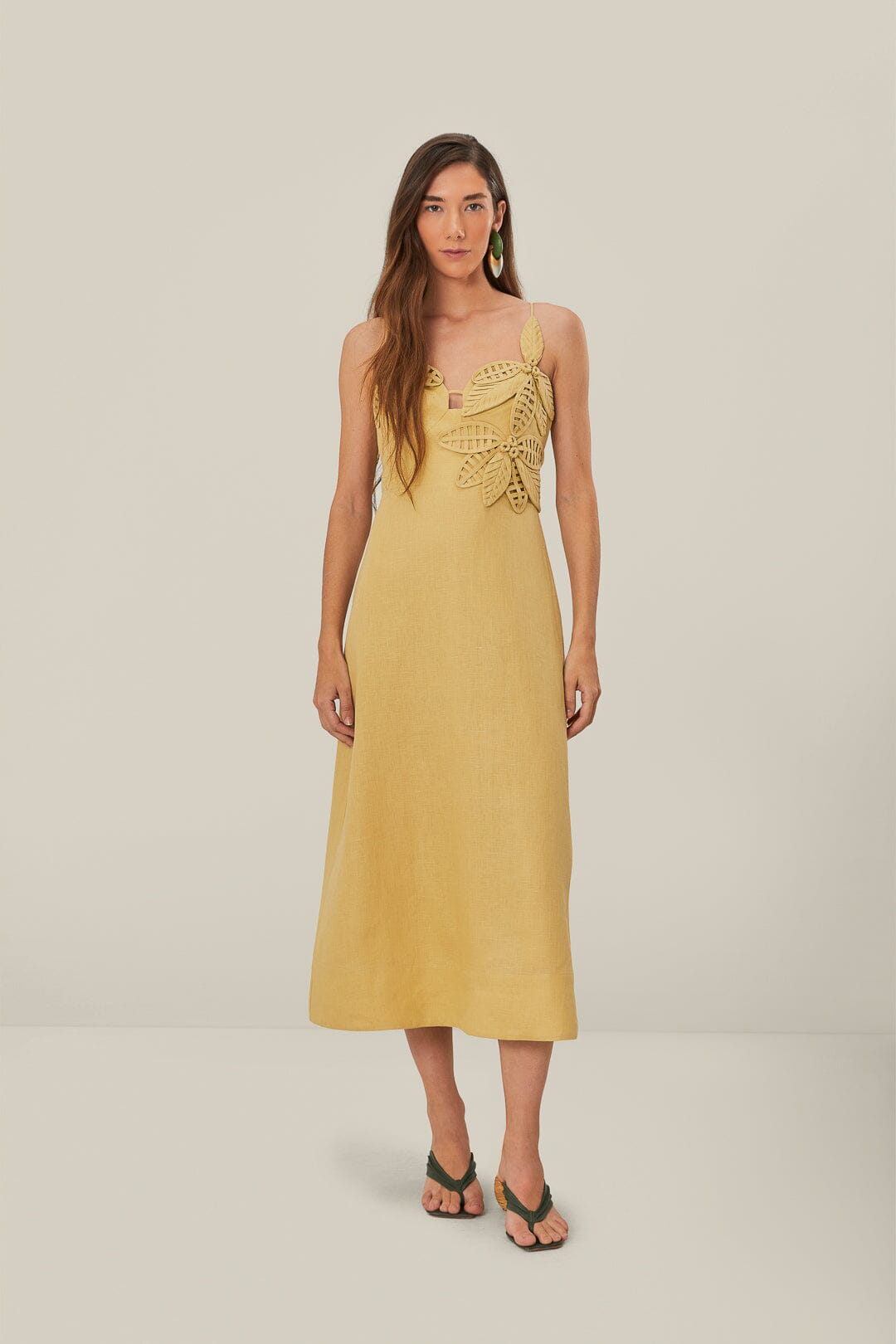 FARM Rio Sand 3D Flower Bodice Midi Dress