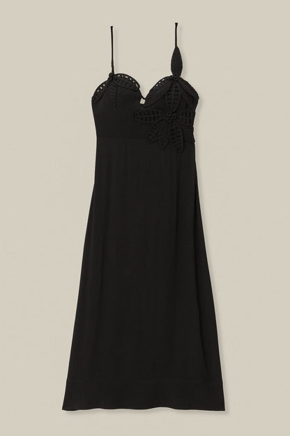 FARM Rio Black Flowered Bust Midi Dress