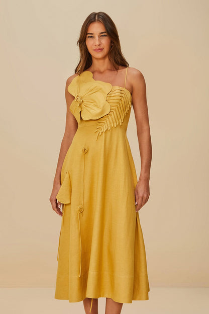 FARM Rio Sand Garden LENZING™ ECOVERO™ Euroflax™ Midi Dress