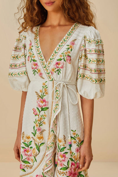 FARM Rio Off-White Palm Dream Wrap Midi Dress