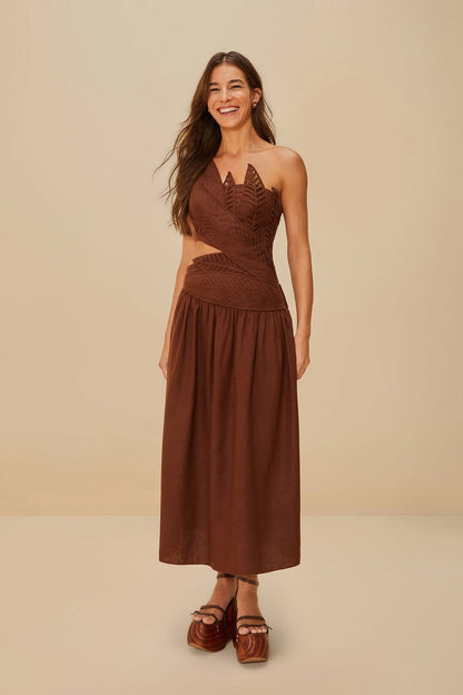 FARM Rio Burgundy Leaves Cut-Out LENZING™ ECOVERO™ Euroflax™ Midi Dress
