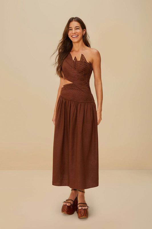 FARM Rio Burgundy Leaves Cut-Out LENZING™ ECOVERO™ Euroflax™ Midi Dress