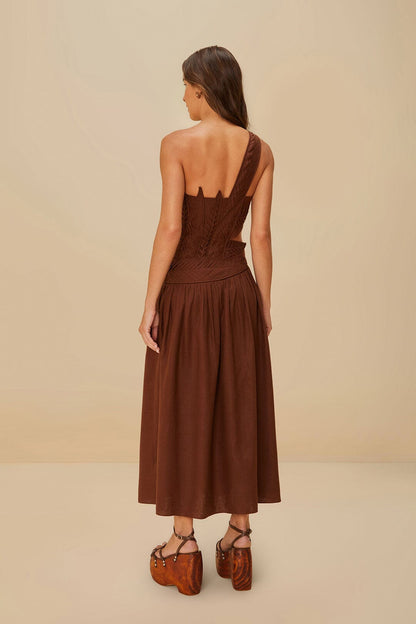 FARM Rio Burgundy Leaves Cut-Out LENZING™ ECOVERO™ Euroflax™ Midi Dress