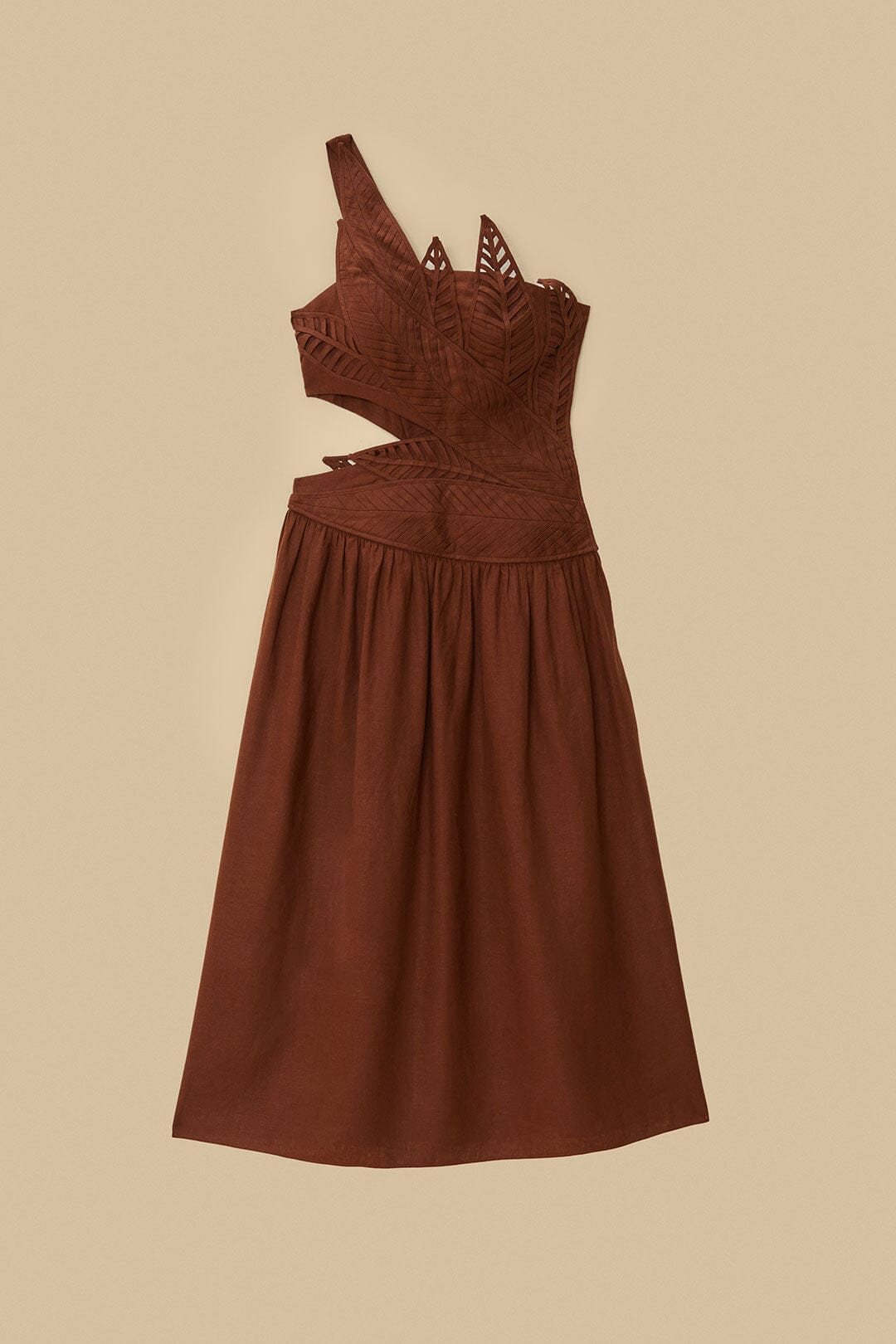FARM Rio Burgundy Leaves Cut-Out LENZING™ ECOVERO™ Euroflax™ Midi Dress