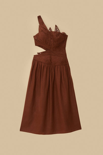 FARM Rio Burgundy Leaves Cut-Out LENZING™ ECOVERO™ Euroflax™ Midi Dress