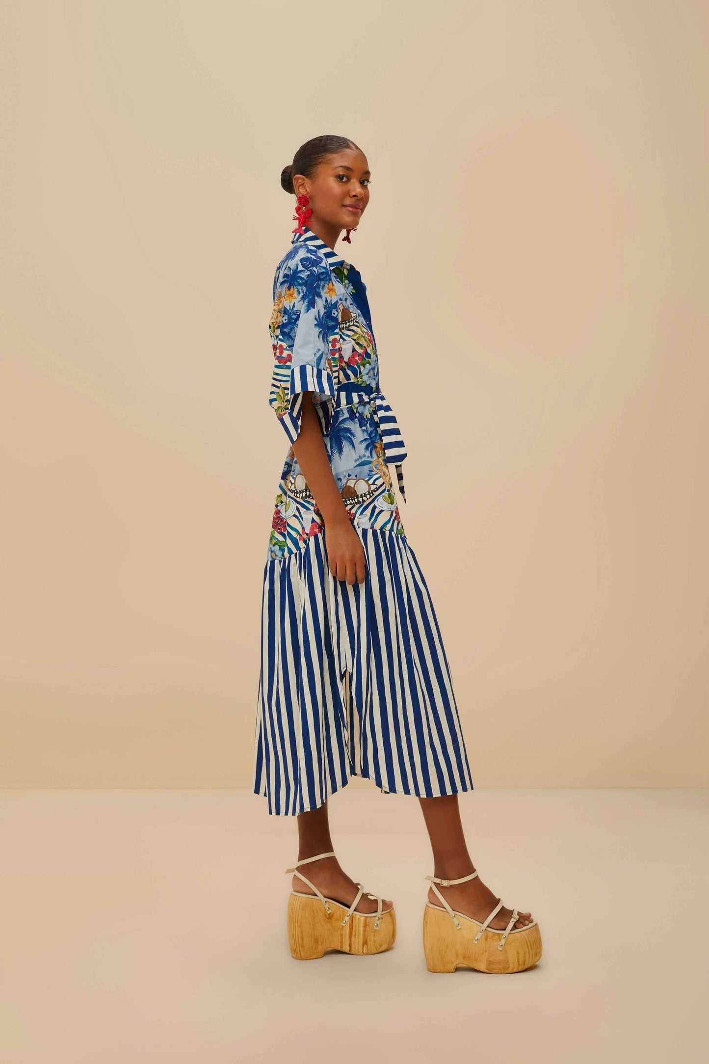 FARM Rio Blue Fresh Table Scarf Organic Cotton Midi Dress