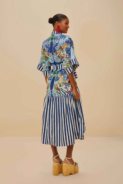 FARM Rio Blue Fresh Table Scarf Organic Cotton Midi Dress