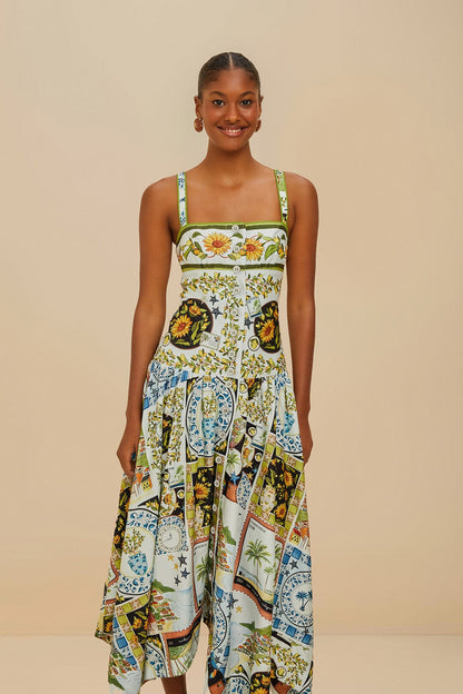 FARM Rio Multicolor Latin Trip Scarves Organic Cotton Midi Dress