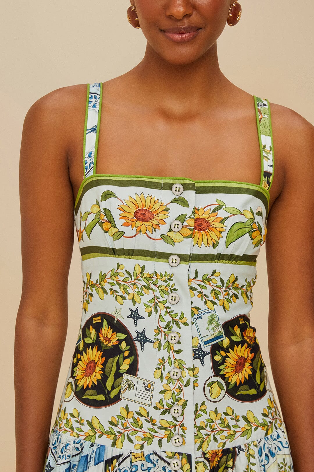 FARM Rio Multicolor Latin Trip Scarves Organic Cotton Midi Dress