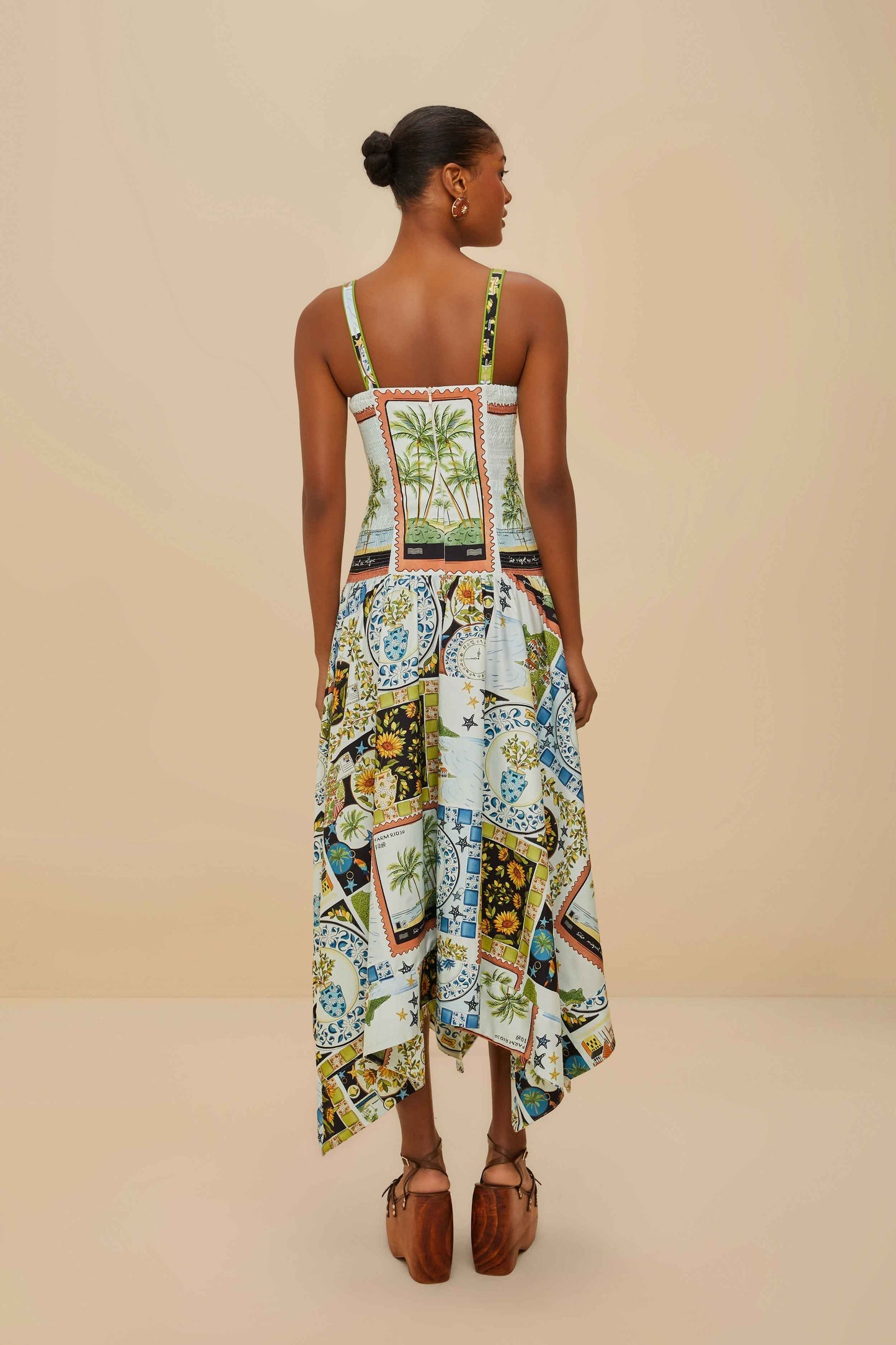 FARM Rio Multicolor Latin Trip Scarves Organic Cotton Midi Dress
